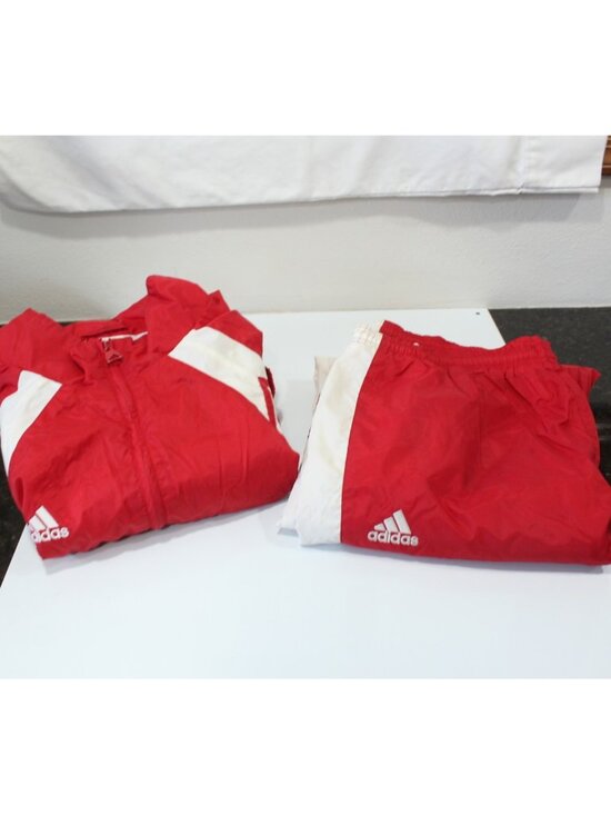 Adidas Other - Vintage adidas Warm Up Jacket & Pants Red White Nylon Mock Neck Zip Front Large
